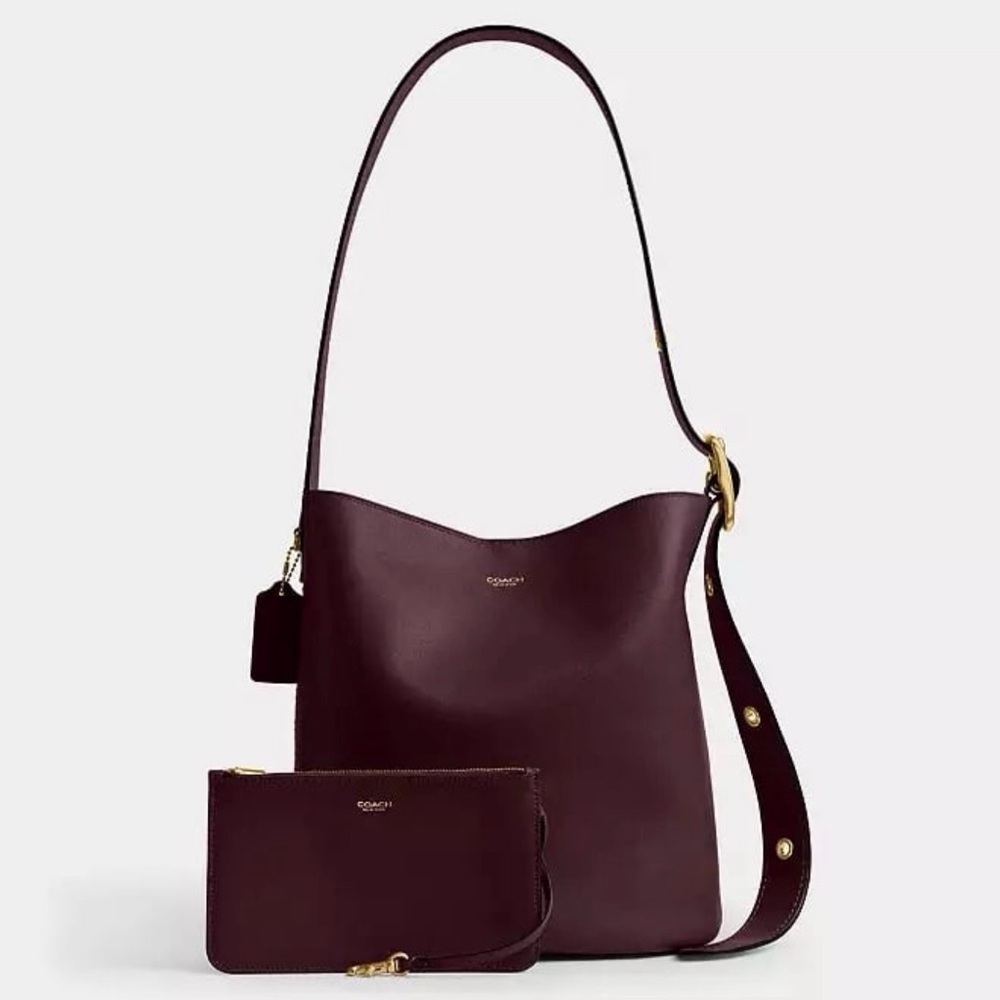 Coach Bleecker Bucket Bag & Pouch in Brass/Merlot Natural Grain Leather NWT - Picture 16 of 16